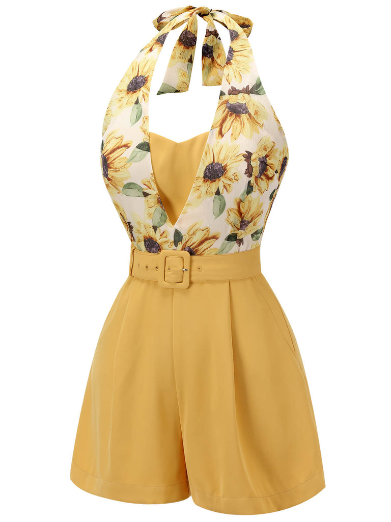 Gelb 1950er Sonnenblume Halter Romper