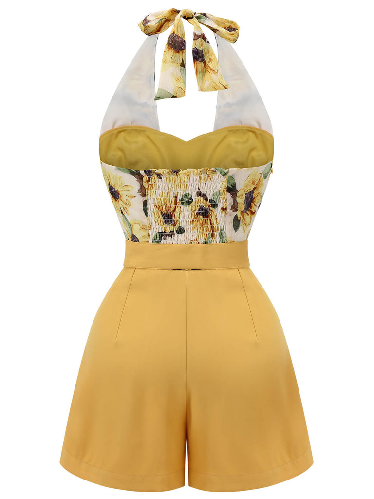 Gelb 1950er Sonnenblume Halter Romper