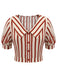 2PCS Orange Rot 1950er Gestreifte Bluse & Faltenrock