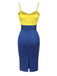 Gelb & Blau 1960er Schneewittchen Kostüm Bogen Bleistift Kleid