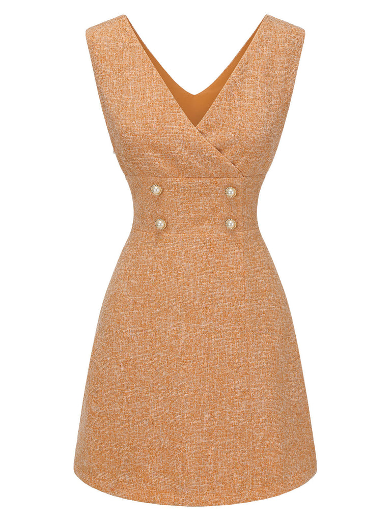 2PCS Orange 1960er Bluse & Tweed Mini Kleid
