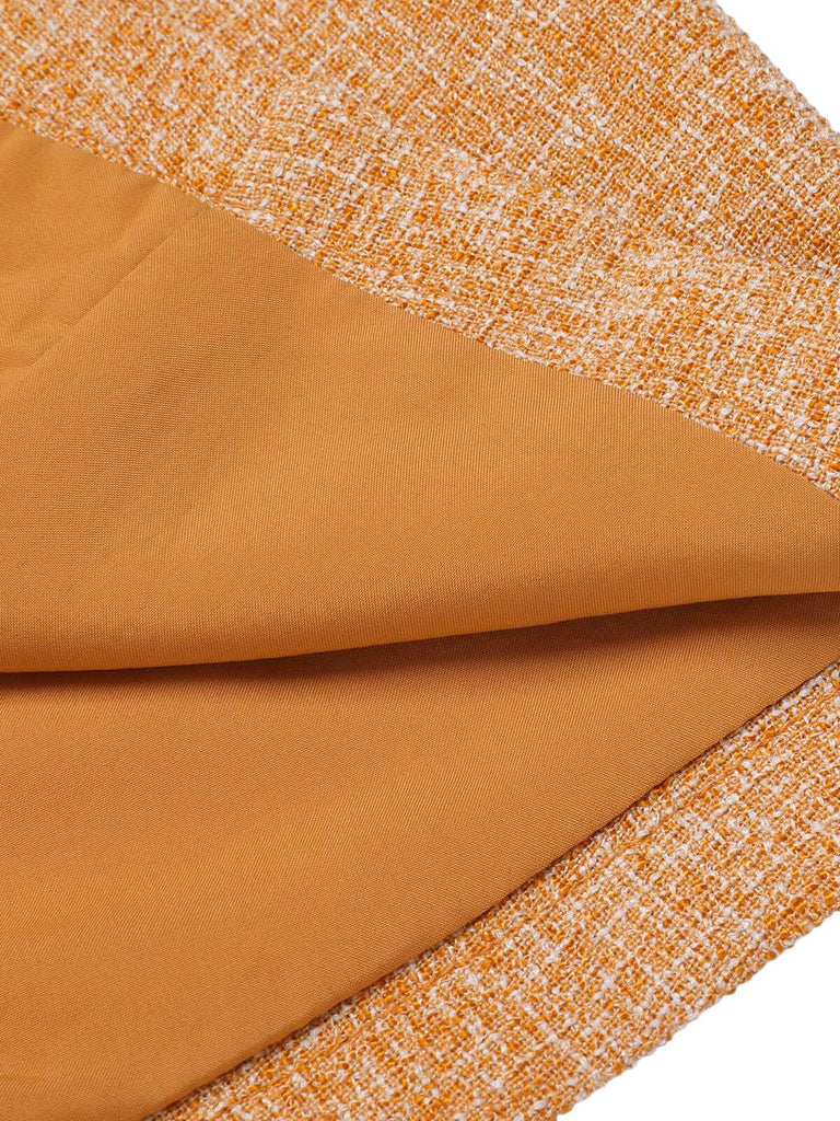 2PCS Orange 1960er Bluse & Tweed Mini Kleid