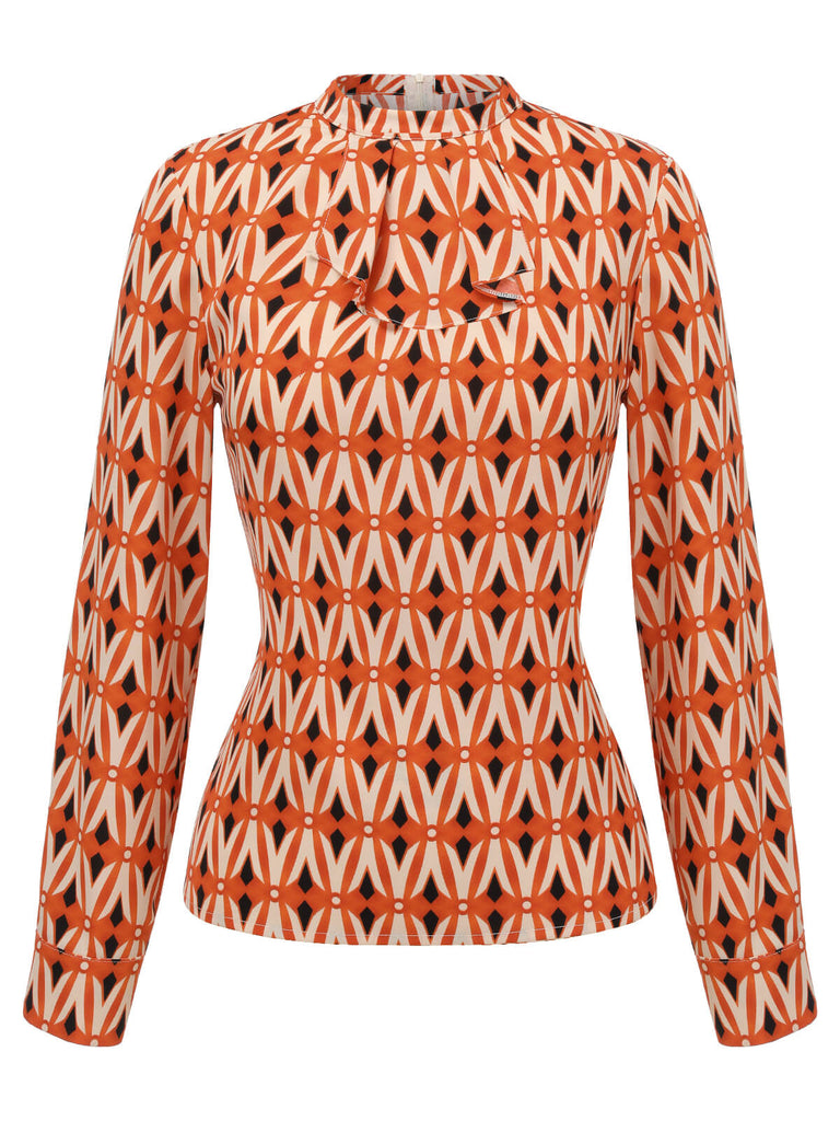 2PCS Orange 1960er Bluse & Tweed Mini Kleid