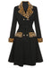 Schwarz 1950er Leopard Revers Tasche Mantel