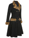 Schwarz 1950er Leopard Revers Tasche Mantel