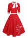 Rot 1950er Elch Bogen Patchwork Gürtel Kleid