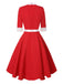 Rot 1950er Elch Bogen Patchwork Gürtel Kleid