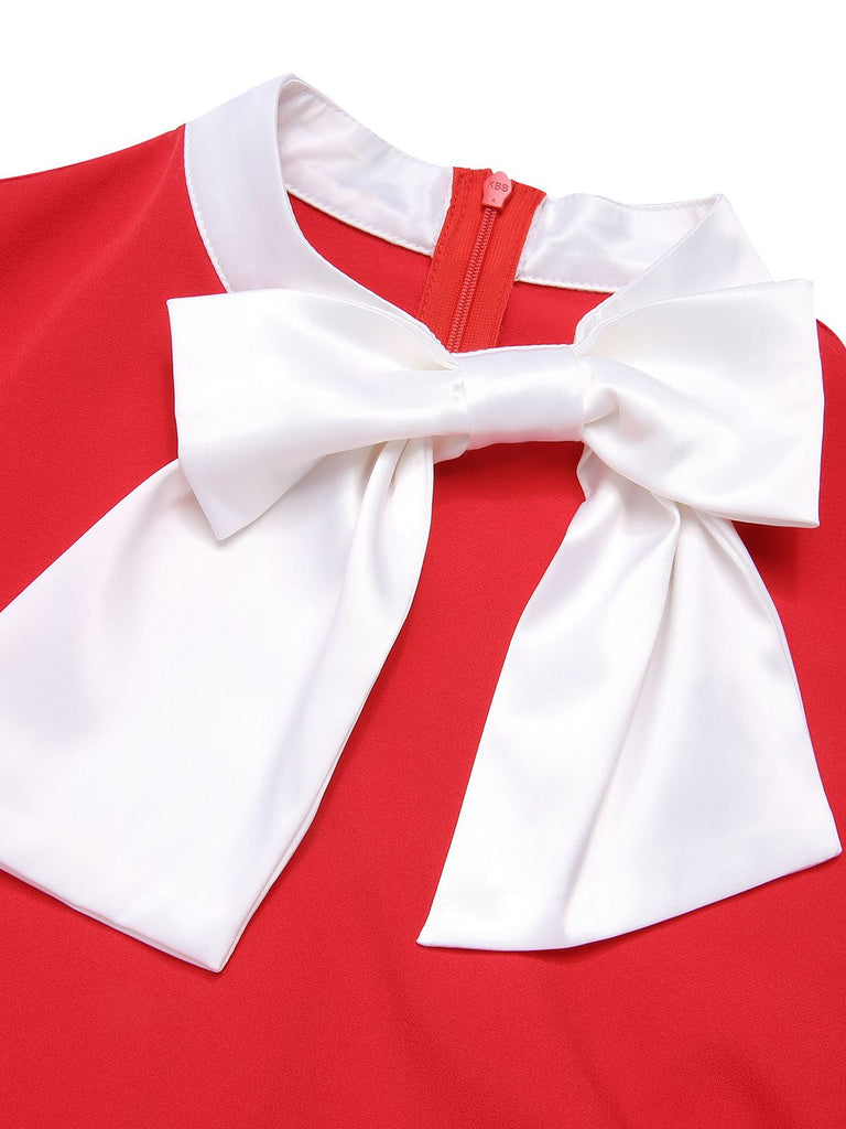 Rot 1950er Elch Bogen Patchwork Gürtel Kleid