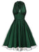 Dunkelrot 1950er Tupfen Netz Swing Kleid
