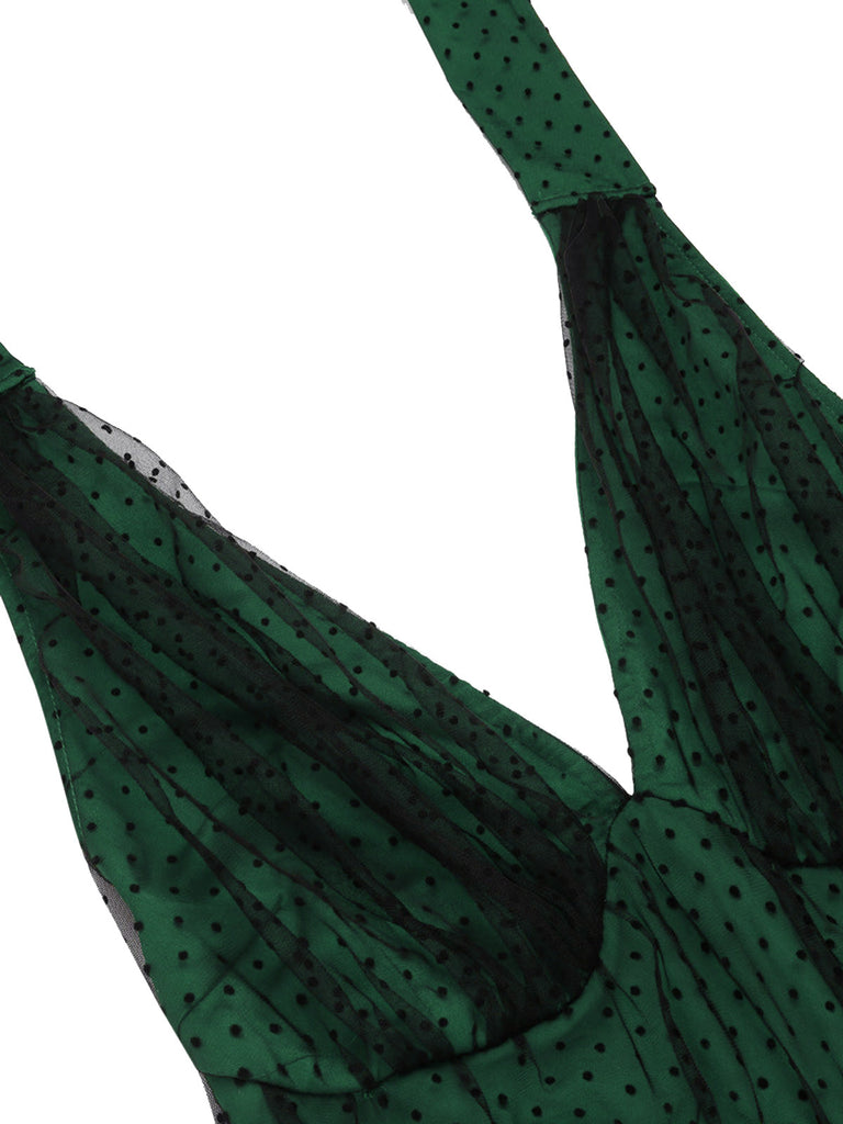 Dunkelrot 1950er Tupfen Netz Swing Kleid