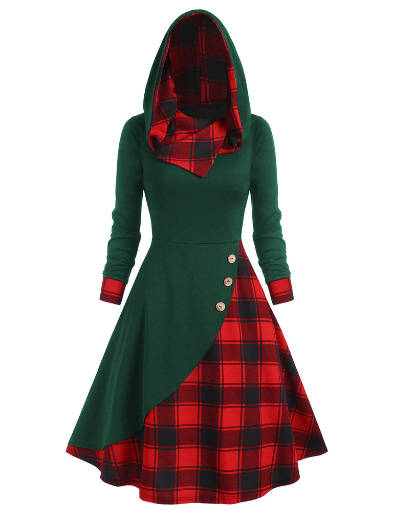 Schwarz & Rot 1950er Weihnachten Plaids Kapuzenkleid