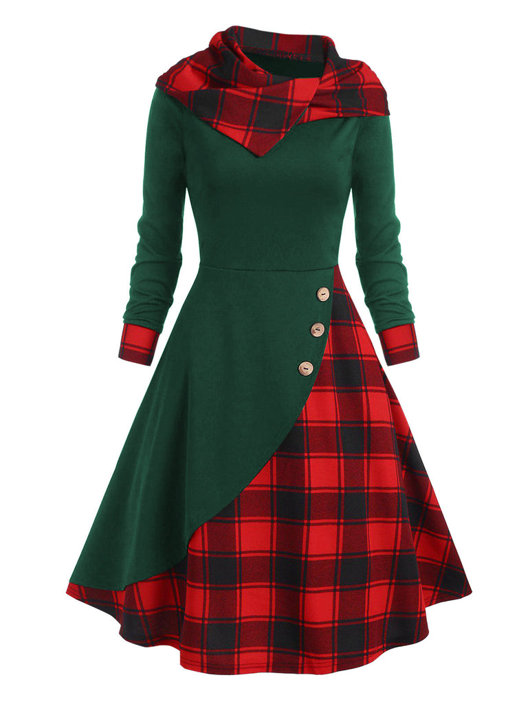 Schwarz & Rot 1950er Weihnachten Plaids Kapuzenkleid