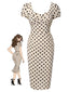 Beige 1960er Tupfen Quadratischer Hals Puffkleid