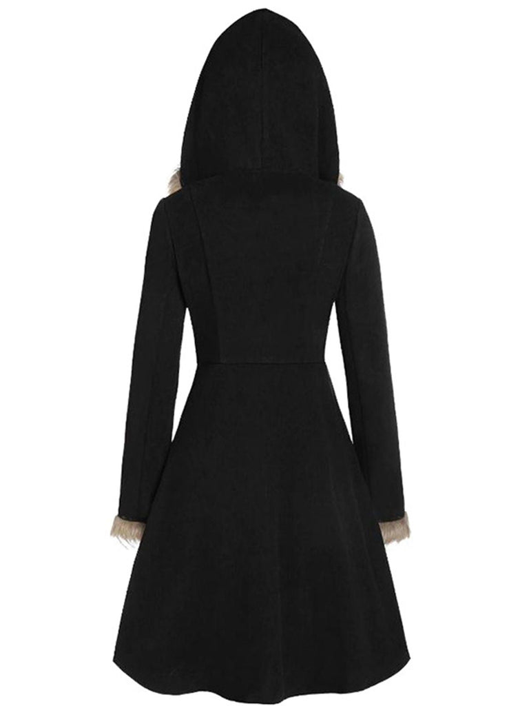 Weinrot 1950er Solide Schnalle Fell Getrimmt Mantel