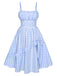 Blau 1950er Spaghettiträger Plaids Schleife Dekor Kleid