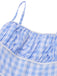 Blau 1950er Spaghettiträger Plaids Schleife Dekor Kleid