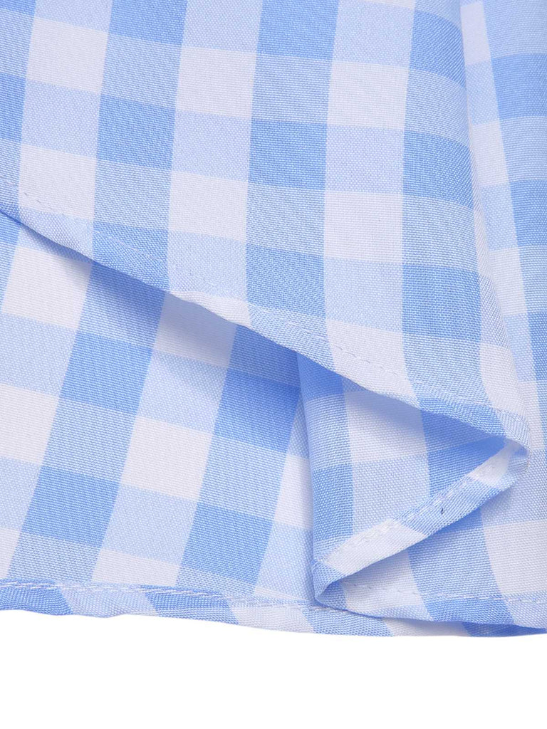 Blau 1950er Spaghettiträger Plaids Schleife Dekor Kleid