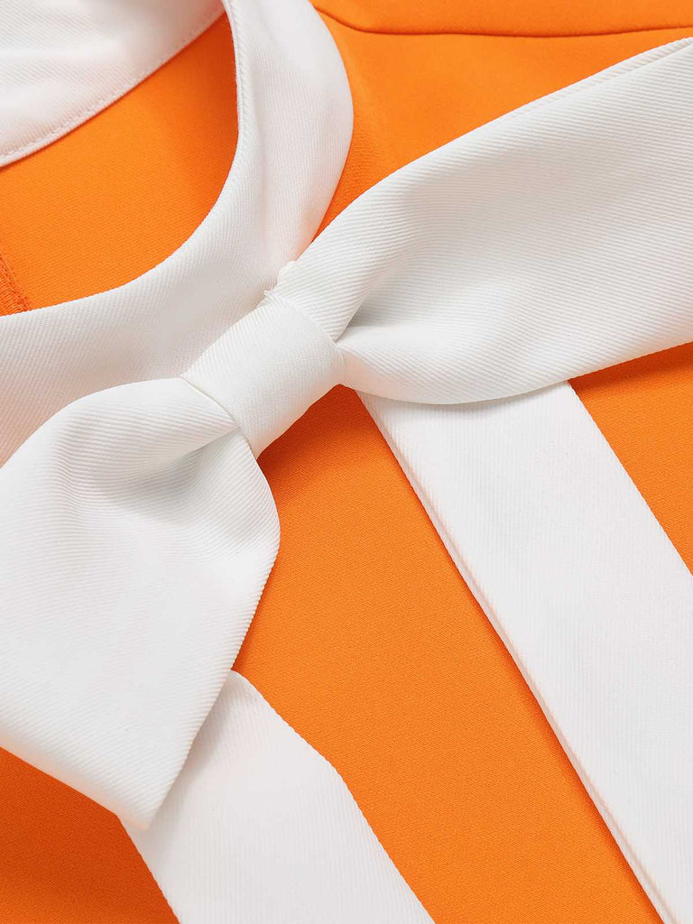 Orange 1960er Crew-Schleifenknoten Ärmelloses Kleid