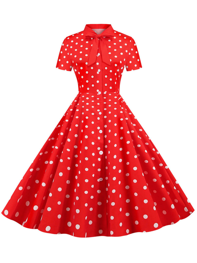 1950er Bogen Kragen Streifen Punkten Swing Kleid