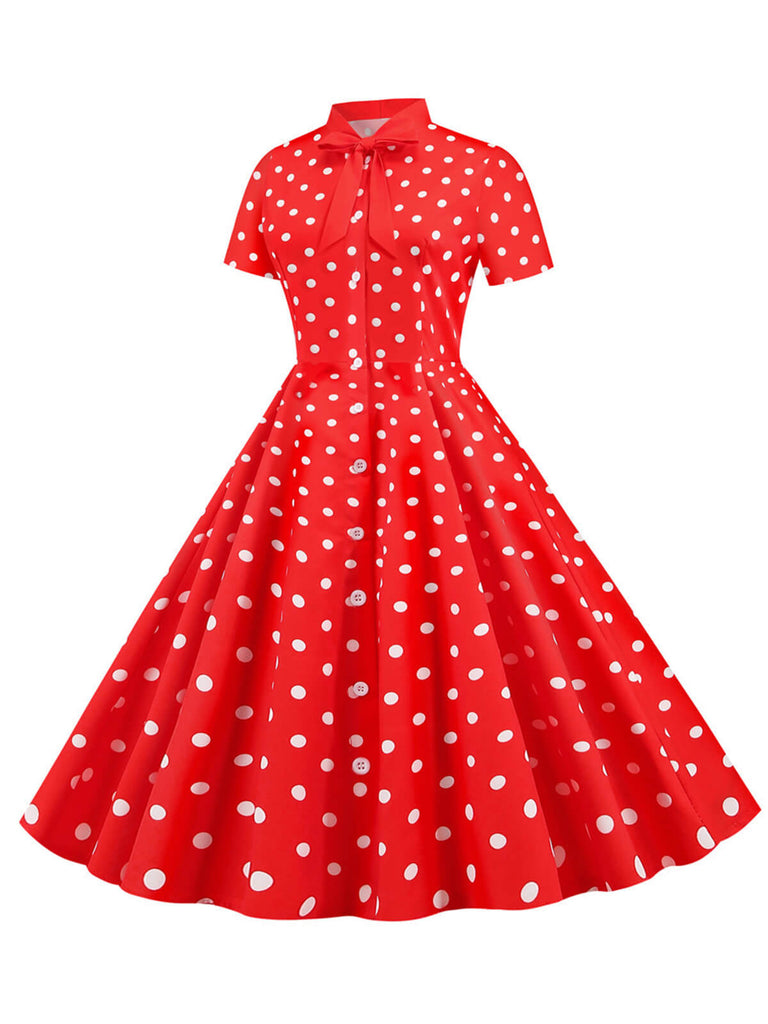 1950er Bogen Kragen Streifen Punkten Swing Kleid