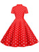 1950er Bogen Kragen Streifen Punkten Swing Kleid