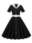 1950er Solide Kontrastierendem Reversgürtel Kleid