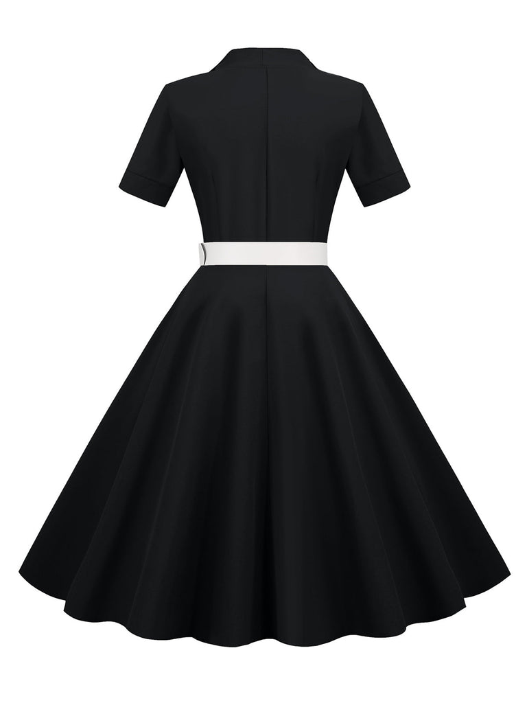 1950er Solide Kontrastierendem Reversgürtel Kleid