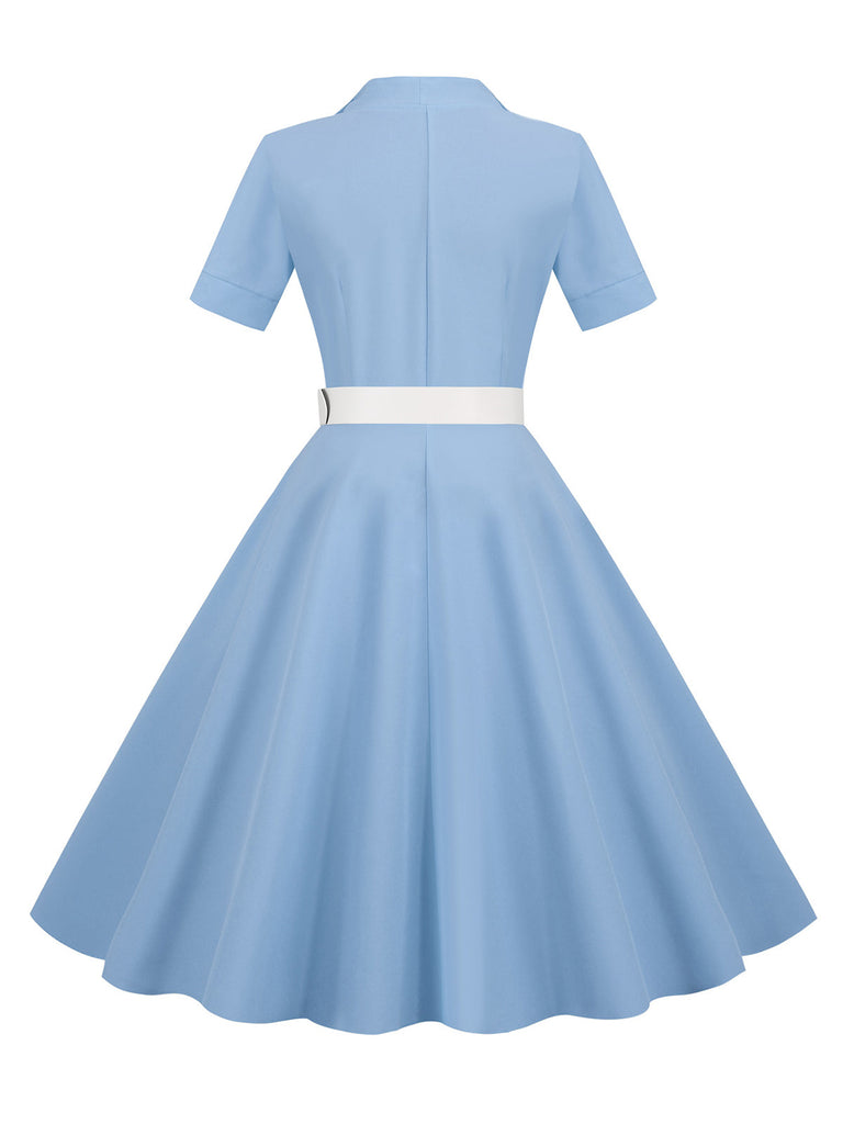 1950er Solide Kontrastierendem Reversgürtel Kleid