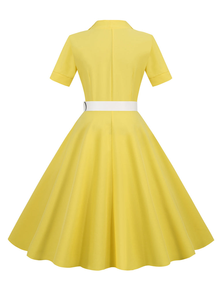 1950er Solide Kontrastierendem Reversgürtel Kleid