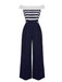 Dunkelblau 1930er Gestreifter Schulterfreier Jumpsuit
