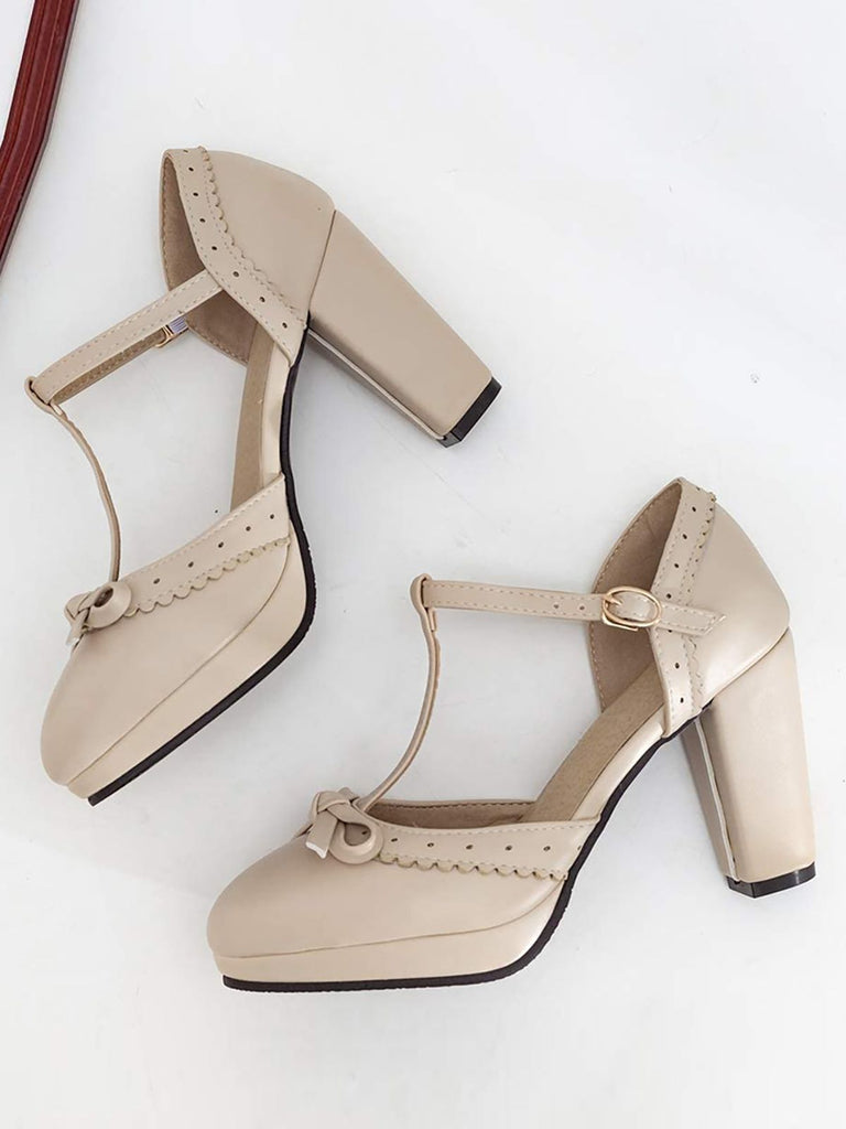 Schwarz Retro Bogen T-Gurt Hoher Absatz Schuhe