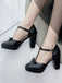 Schwarz Retro Bogen T-Gurt Hoher Absatz Schuhe