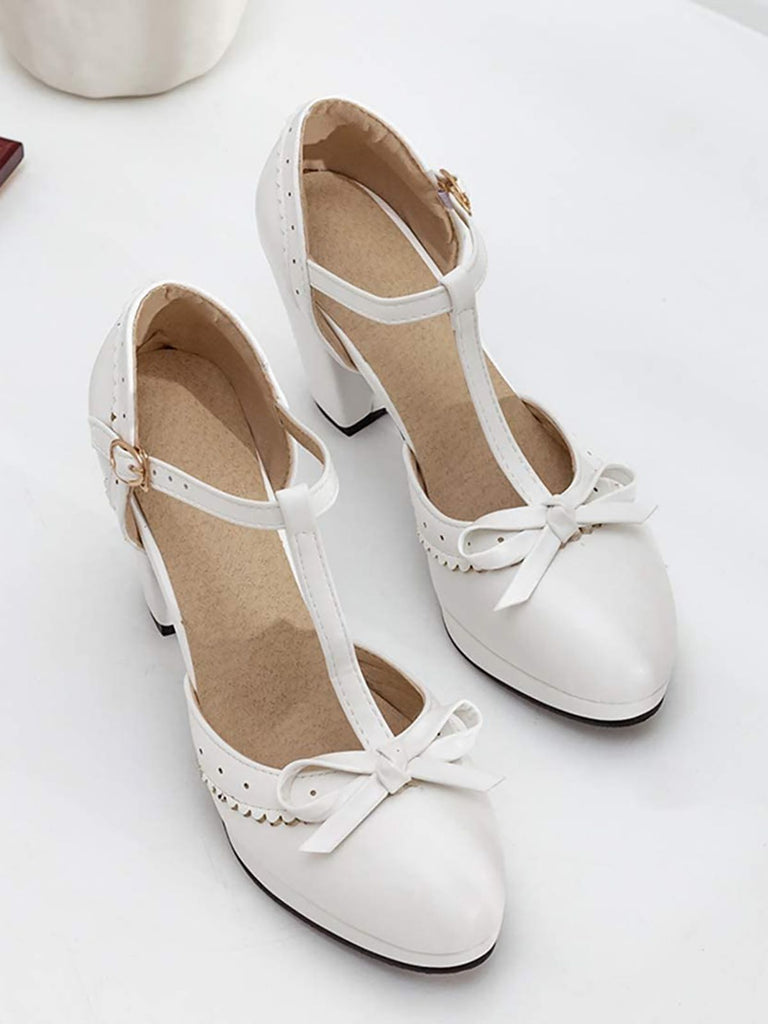 Schwarz Retro Bogen T-Gurt Hoher Absatz Schuhe