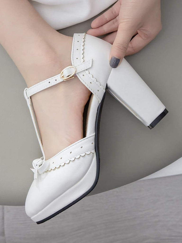 Schwarz Retro Bogen T-Gurt Hoher Absatz Schuhe