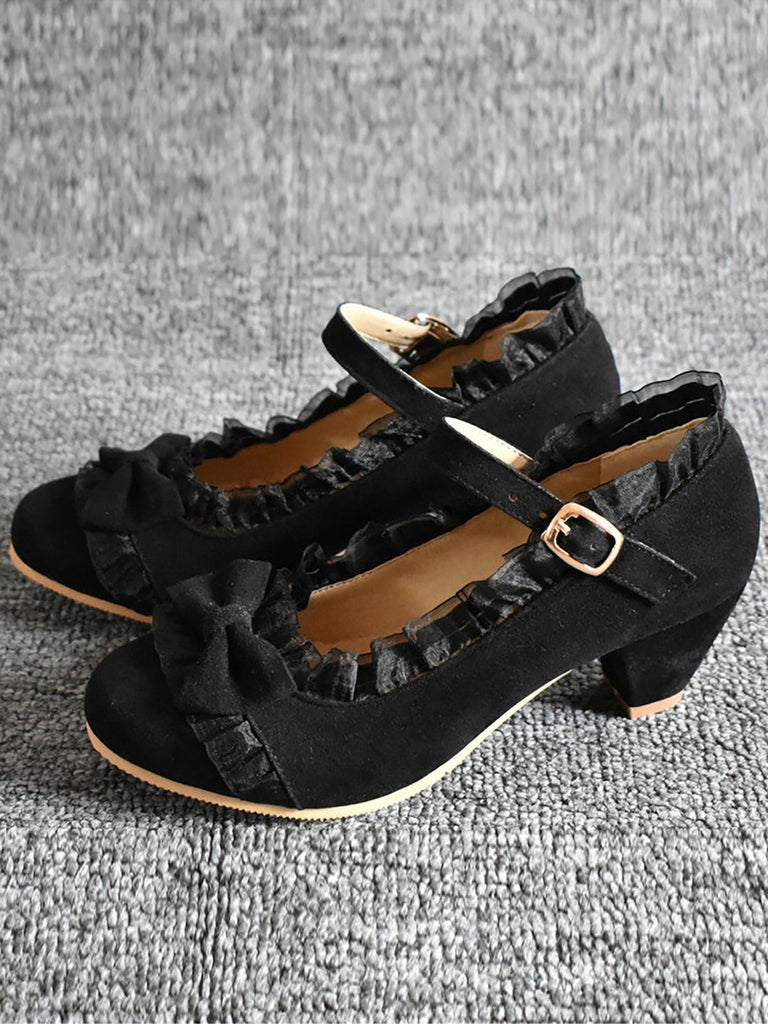 VINTAGE SPITZE BOW HOHE ABSATZ SCHUHE