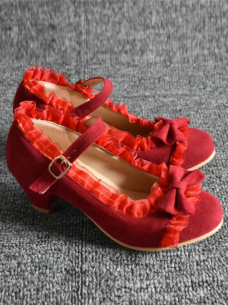 VINTAGE SPITZE BOW HOHE ABSATZ SCHUHE