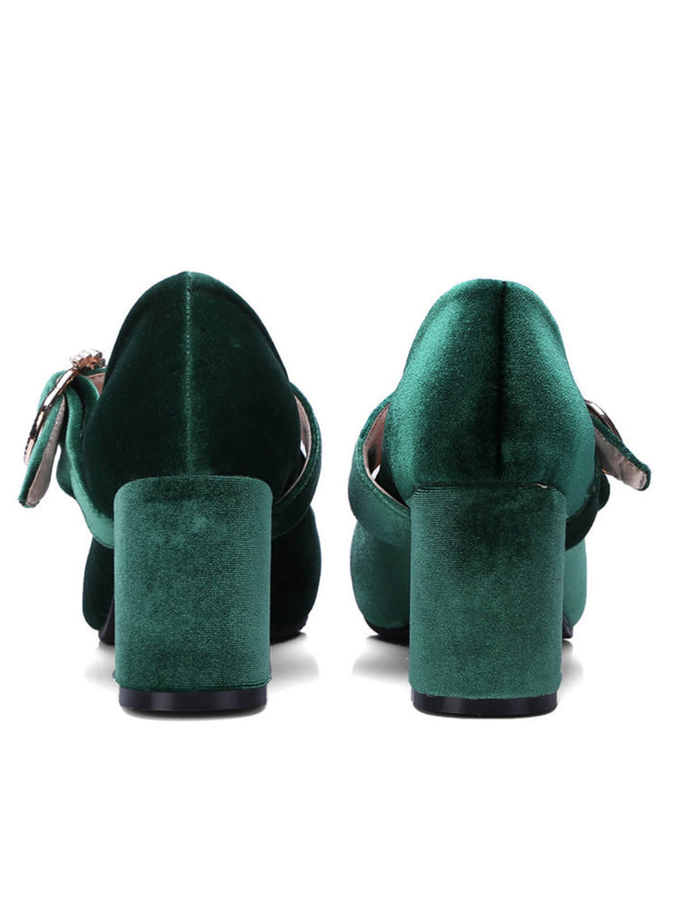 Grün VELVET MARY JANE HIGH HEEL SCHUHE MIT SCHNALLENBLOCK