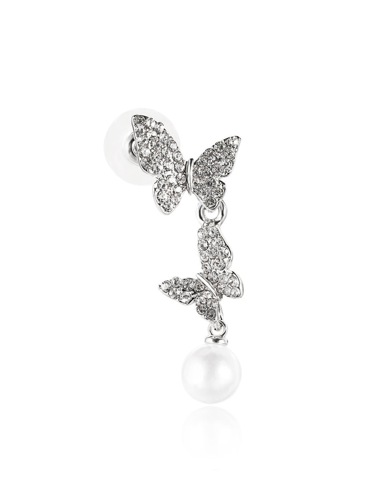 Butterfly Diamond Pearl Asymmetrische Ohrringe
