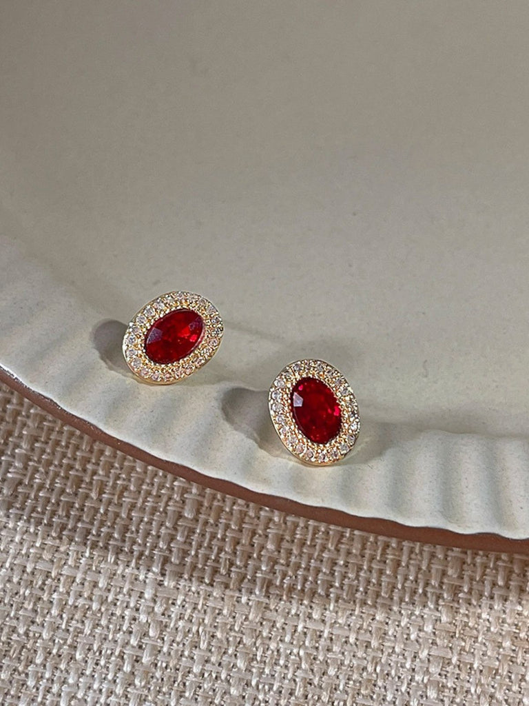 Rot Vintage Ovale Kristall Diamant Ohrringe