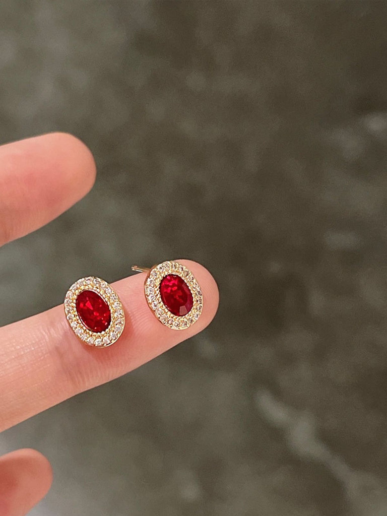 Rot Vintage Ovale Kristall Diamant Ohrringe