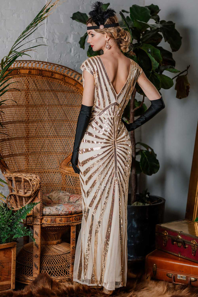 1920ER PAILLETTEN ART DECO MAXIKLEID