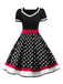 Schwarz 1950er Punkt Druck Patchwork Kleid