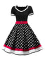 Schwarz 1950er Punkt Druck Patchwork Kleid