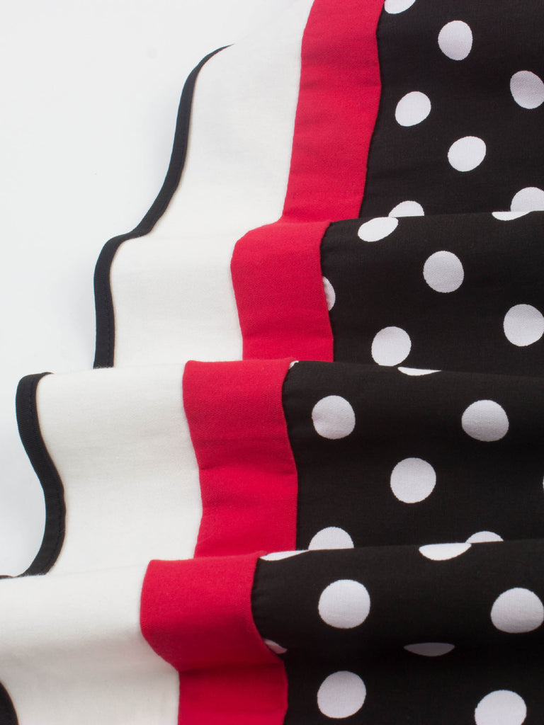 Schwarz 1950er Punkt Druck Patchwork Kleid