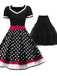 2PCS SCHWARZ DOT 1950ER KLEID & SCHWARZ UNTERROCK