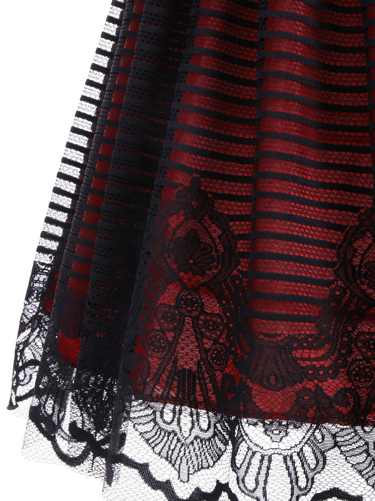 1950ER SPITZEN PATCHWORK V-AUSSCHNITT KLEID