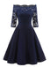 Dunkelblau 1950ER SPITZE SCHULTERFREIES KLEID