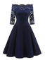 Dunkelblau 1950ER SPITZE SCHULTERFREIES KLEID