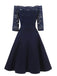 Dunkelblau 1950ER SPITZE SCHULTERFREIES KLEID