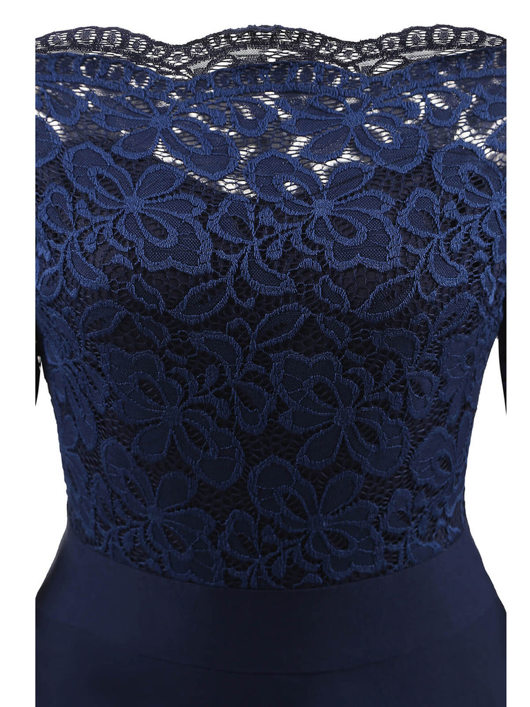 Dunkelblau 1950ER SPITZE SCHULTERFREIES KLEID